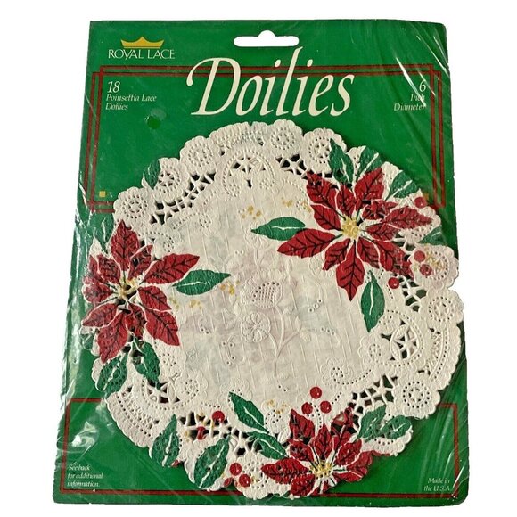 Royal Lace Poinsettia Lace Paper Doilies 18 Count 6 Inch Diameter White & Red Fo - Picture 3 of 6